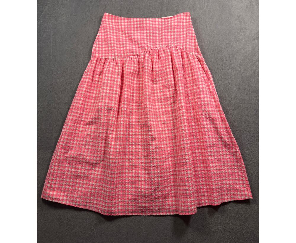 NWT Topshop Pink Neon Fluro Check Gingham Seersucker Midi A-Line Skirt Size 8